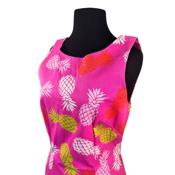 Macbeth Collection Size M Pink Sleeveless Dress With Pineapple Print - Picture 2 of 9